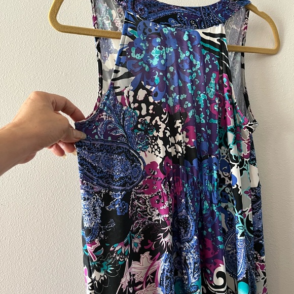 Beautiful Blue-Multi-Colored Shin-Length Midi Dress w/ Beads - Picture 4 of 7